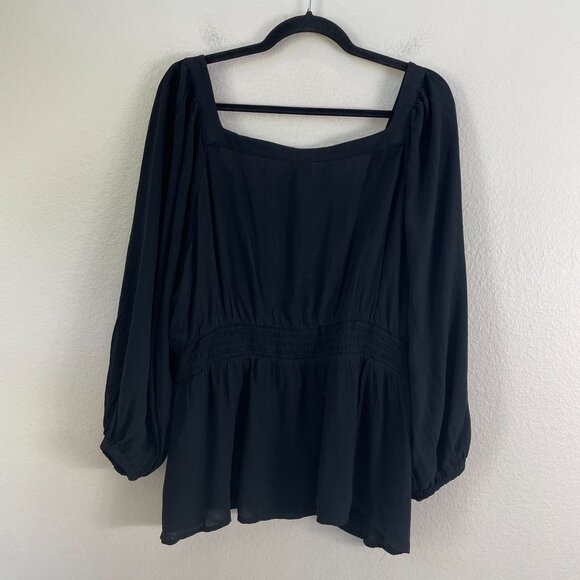 Old Navy Womens Plus 3X Black Peasant Blouse Button Up Square Neck Shirt Top - Picture 8 of 9